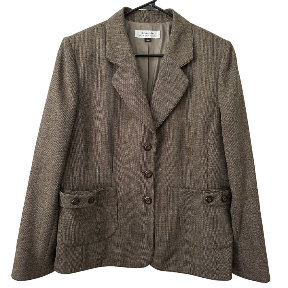 Tahari by Arthur S. Levine Brown Tan Blazer Jacket Size 16 Classic Fall Workwear